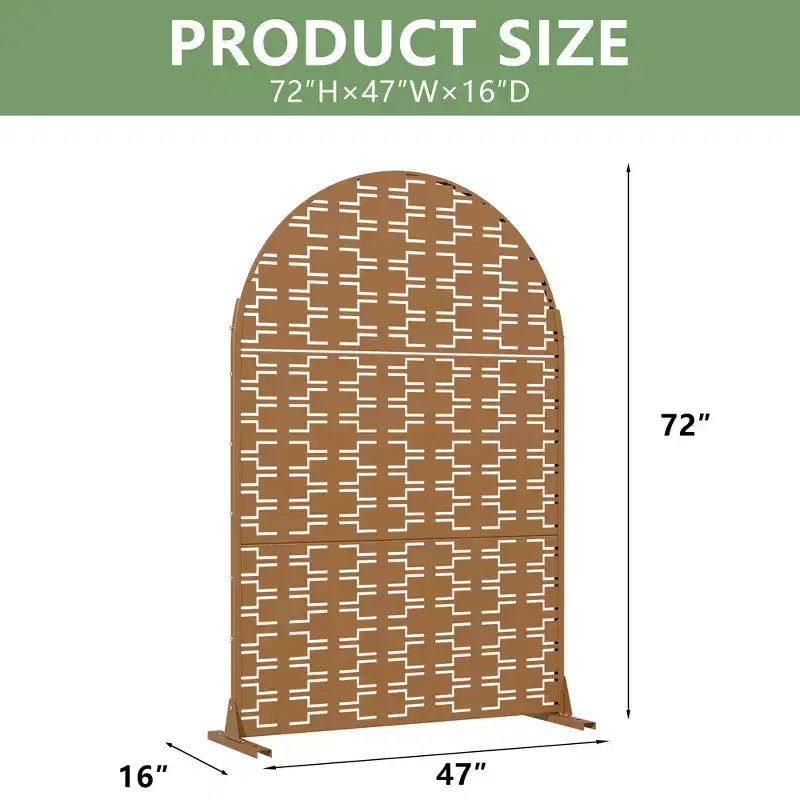 Paravent de confidentialité autoportant en métal cintré de 72H x 47L po, couleur gris clair/brun, pour jardin, patio, terrasse, cour