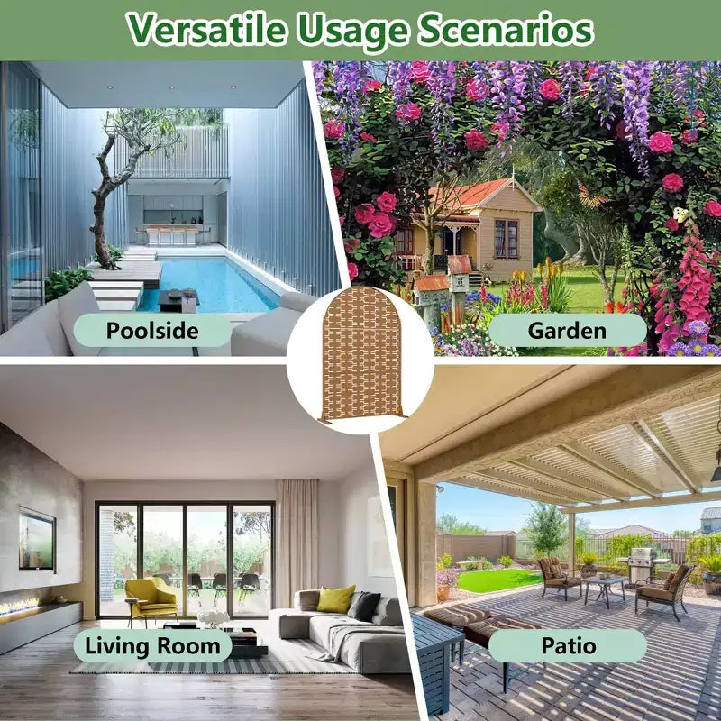 Paravent de confidentialité autoportant en métal cintré de 72H x 47L po, couleur gris clair/brun, pour jardin, patio, terrasse, cour