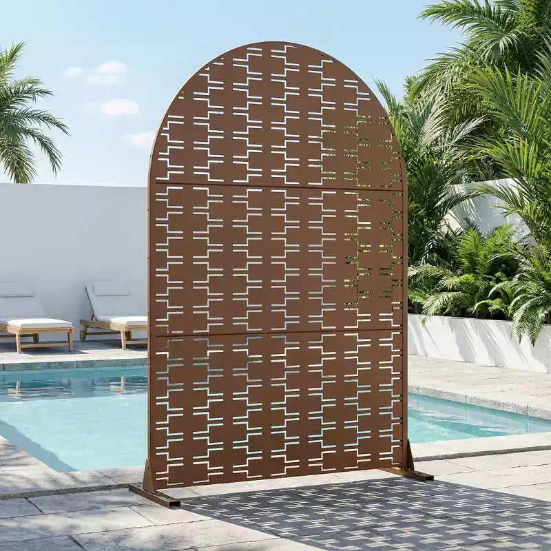 Dovelina 72H x 47W Arched Outdoor Metal Privacy Screen Freestanding Fence Panels in Light Gray/Brown for Garden Patio Deck Yard