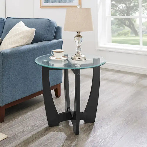 23.5 inch round glass coffee table