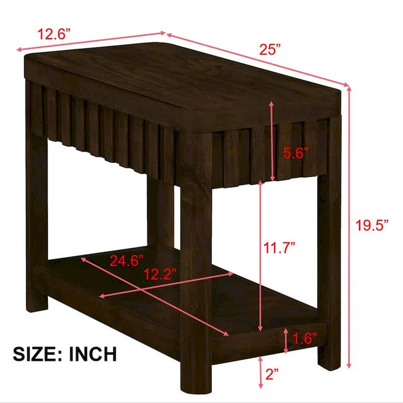 25 Rectangular Farmhouse End Table with Storage Shelf, Sofa Side Table with Solid Wood Legs for Living Room, Bedroom, Office