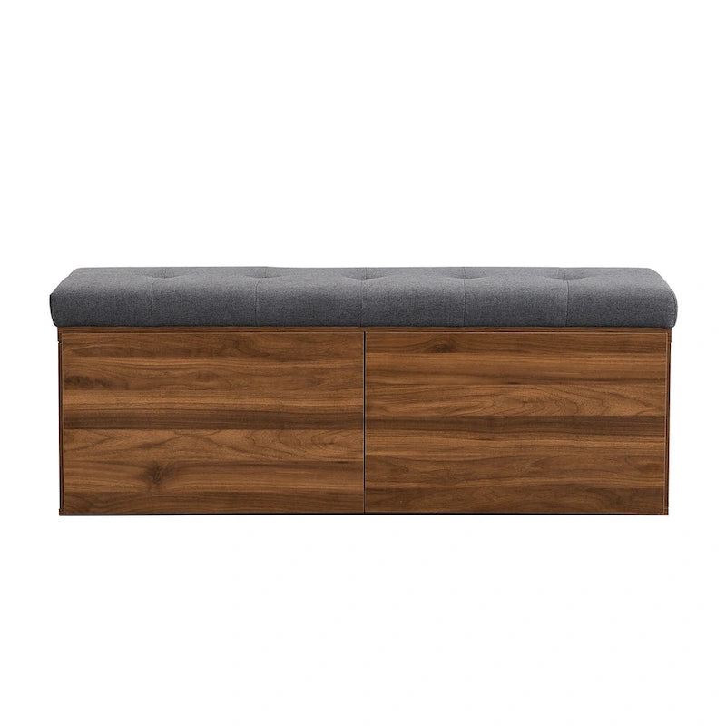 49 Entryway Shoe Storage Bench with Double Doors & Padded Cushion,Space-Saving Ottoman