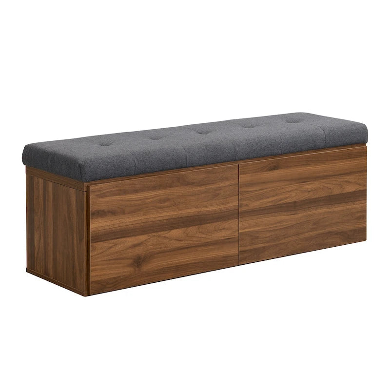 49 Entryway Shoe Storage Bench with Double Doors & Padded Cushion,Space-Saving Ottoman