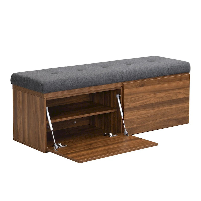 49 Entryway Shoe Storage Bench with Double Doors & Padded Cushion,Space-Saving Ottoman