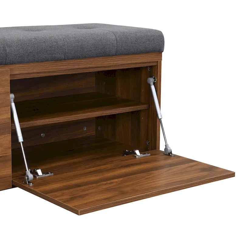 49 Entryway Shoe Storage Bench with Double Doors & Padded Cushion,Space-Saving Ottoman