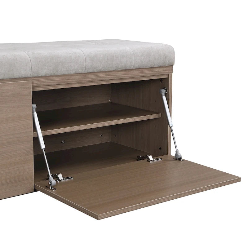 49 Entryway Shoe Storage Bench with Double Doors & Padded Cushion,Space-Saving Ottoman