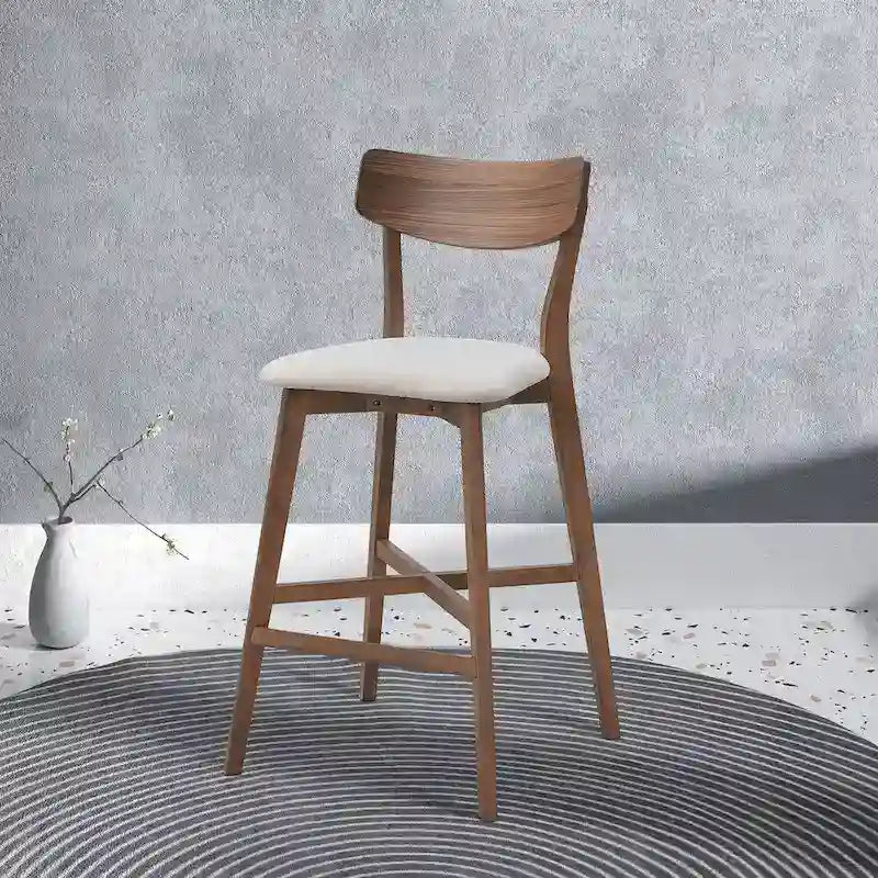 Modern 3-Piece Dining Set with Round Wood Table and 2 Solid Wood Upholstered Bar Stools for Dining Room Bar and Living Room