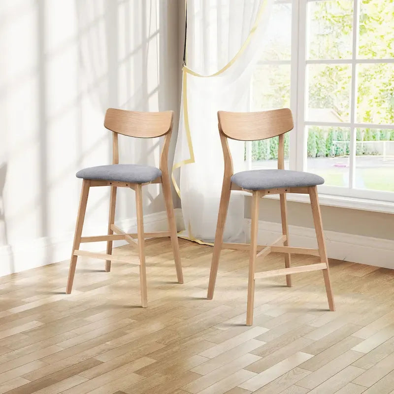 Modern 3-Piece Dining Set with Round Wood Table and 2 Solid Wood Upholstered Bar Stools for Dining Room Bar and Living Room