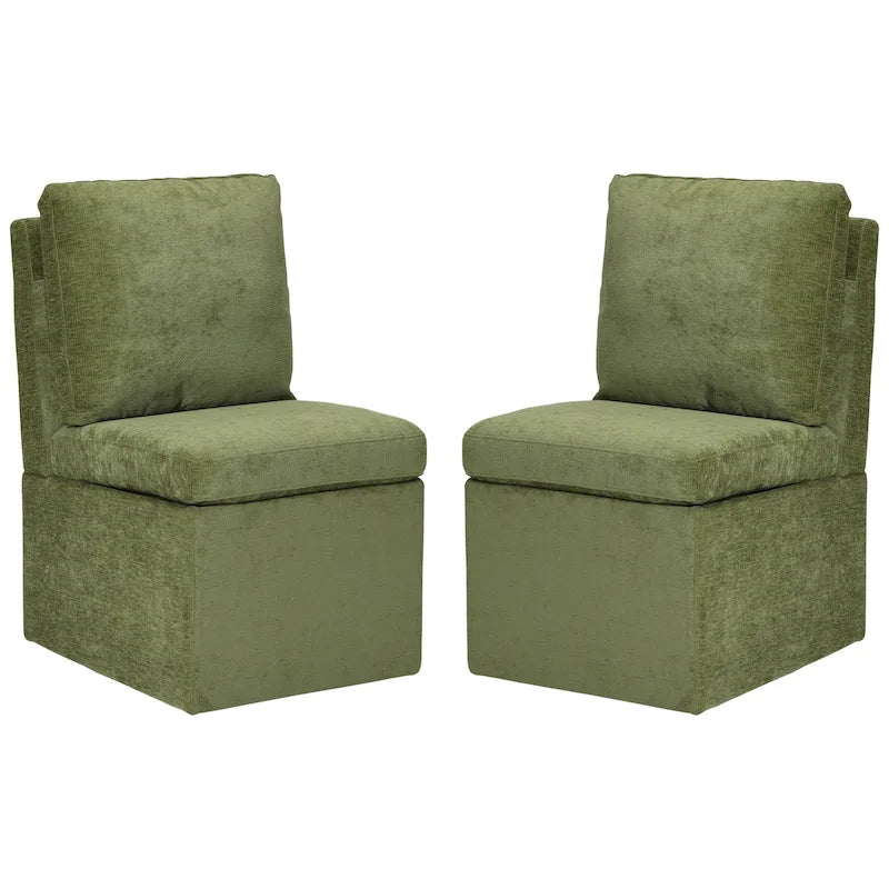 Stansberry Chenille Upholstered Armless Dining Chair with Under Seat Storage and Caster Wheels (Set of 2)