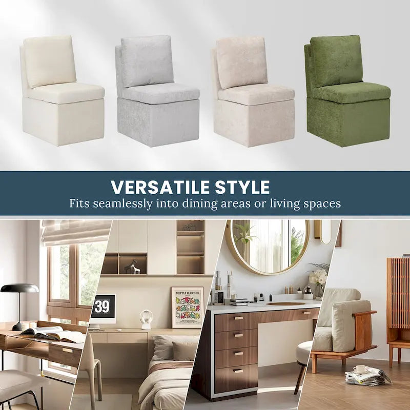 Stansberry Chenille Upholstered Armless Dining Chair with Under Seat Storage and Caster Wheels (Set of 2)