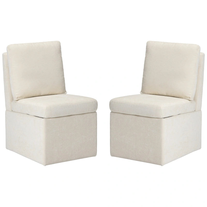 Stansberry Chenille Upholstered Armless Dining Chair with Under Seat Storage and Caster Wheels (Set of 2)