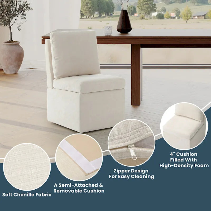 Stansberry Chenille Upholstered Armless Dining Chair with Under Seat Storage and Caster Wheels (Set of 2)
