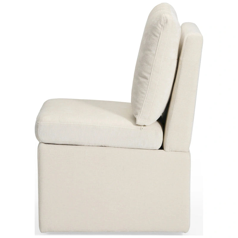 Stansberry Chenille Upholstered Armless Dining Chair with Under Seat Storage and Caster Wheels (Set of 2)