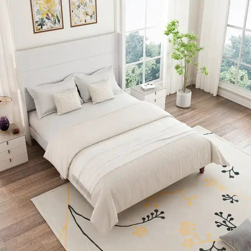 Queen Platform Bed with High Headboard & Comfortable Back