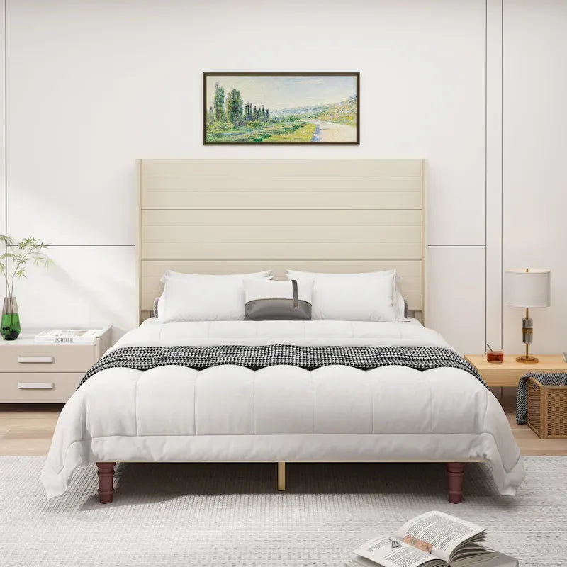 Queen Platform Bed with High Headboard & Comfortable Back