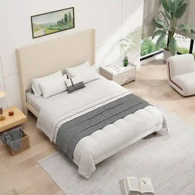 Queen Platform Bed with High Headboard & Comfortable Back