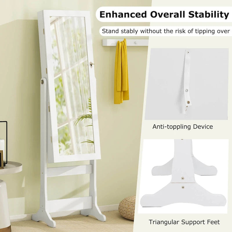Costway Lockable Mirrored Jewelry Cabinet Armoire Organizer Storage - See Details