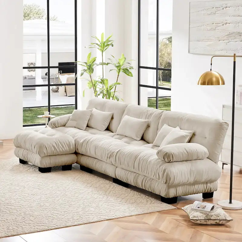 L-Shaped Indoor Sectional Sofa Cloud Couch with Ottoman