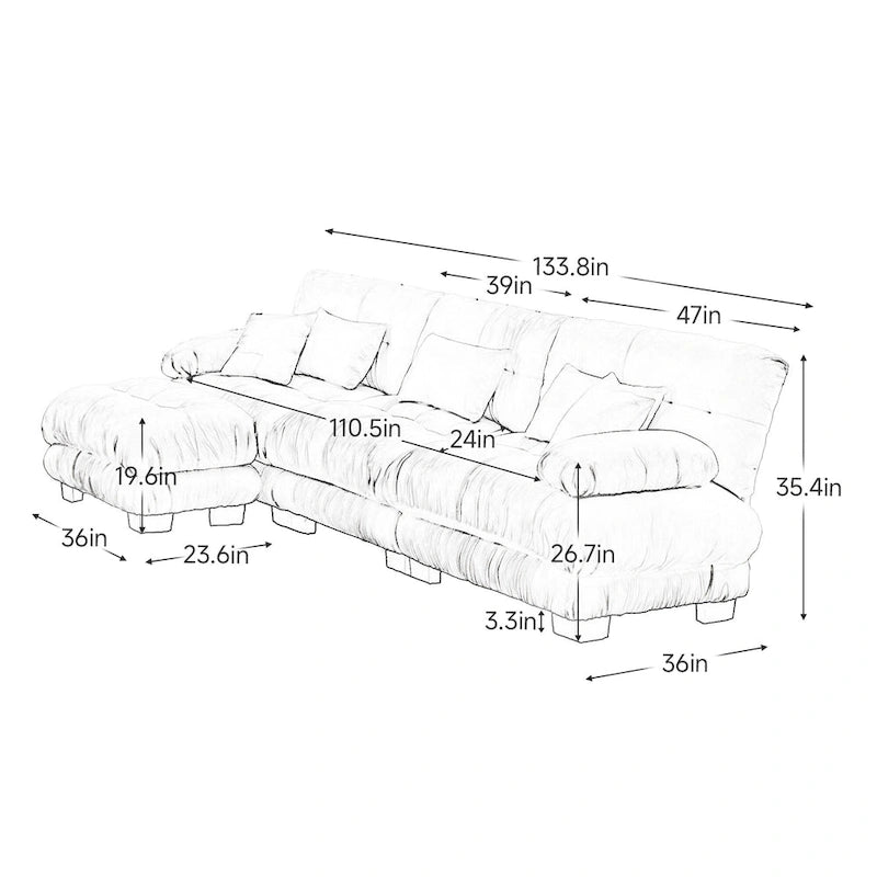 L-Shaped Indoor Sectional Sofa Cloud Couch with Ottoman