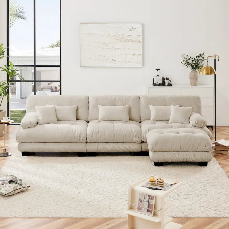 L-Shaped Indoor Sectional Sofa Cloud Couch with Ottoman
