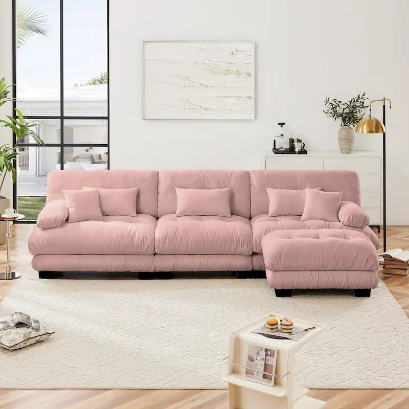 L-Shaped Indoor Sectional Sofa Cloud Couch with Ottoman