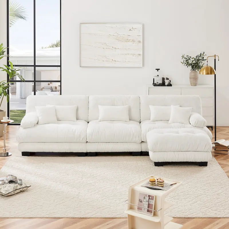 L-Shaped Indoor Sectional Sofa Cloud Couch with Ottoman