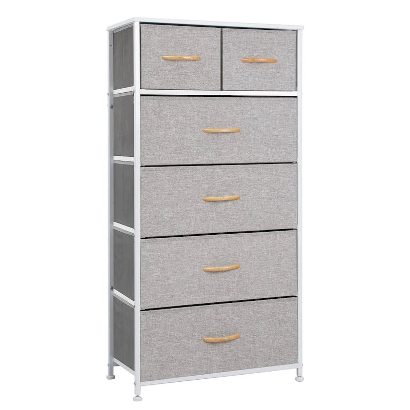 23 Brown Steel and Fabric Six Drawer Combo Dresser