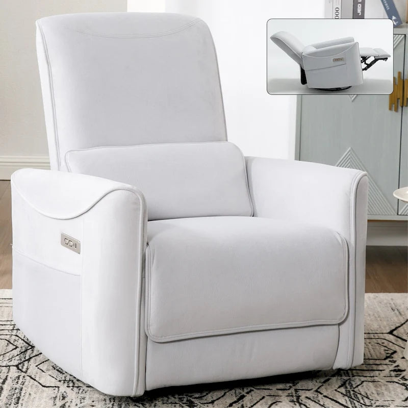 Brown Ergonomic Power Recliner with 270 Swivel, USB & Type-C Charging Ports, and Lumbar Support