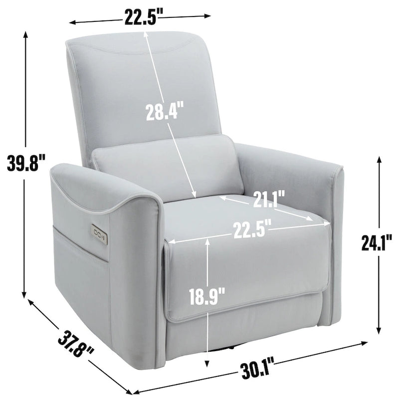 Brown Ergonomic Power Recliner with 270 Swivel, USB & Type-C Charging Ports, and Lumbar Support