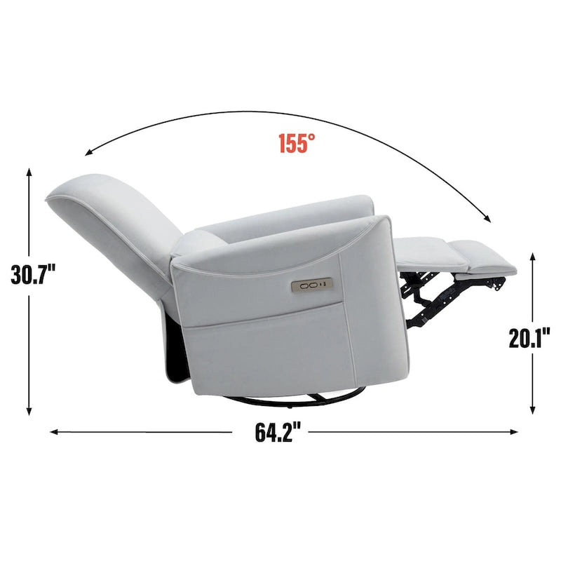 Brown Ergonomic Power Recliner with 270 Swivel, USB & Type-C Charging Ports, and Lumbar Support