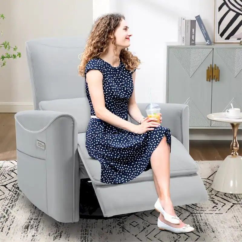 Brown Ergonomic Power Recliner with 270 Swivel, USB & Type-C Charging Ports, and Lumbar Support