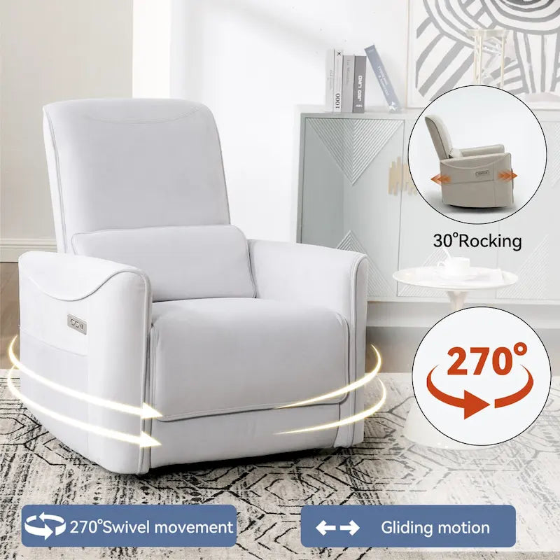 Brown Ergonomic Power Recliner with 270 Swivel, USB & Type-C Charging Ports, and Lumbar Support