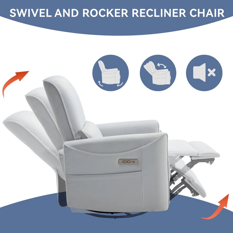 Brown Ergonomic Power Recliner with 270 Swivel, USB & Type-C Charging Ports, and Lumbar Support