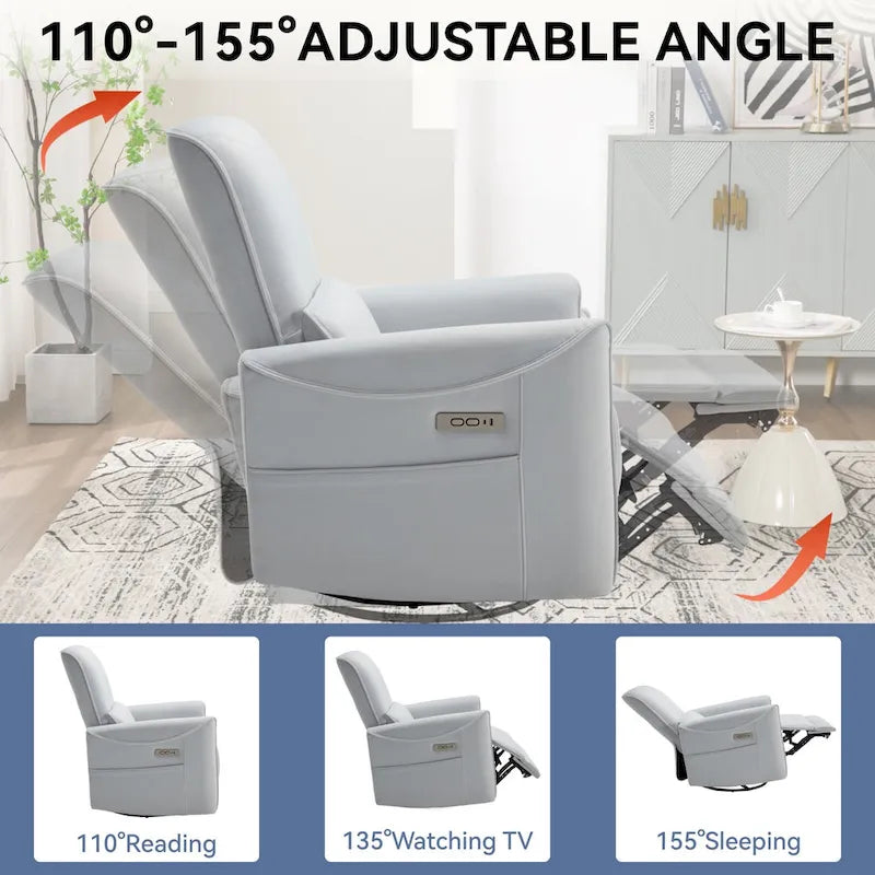 Brown Ergonomic Power Recliner with 270 Swivel, USB & Type-C Charging Ports, and Lumbar Support