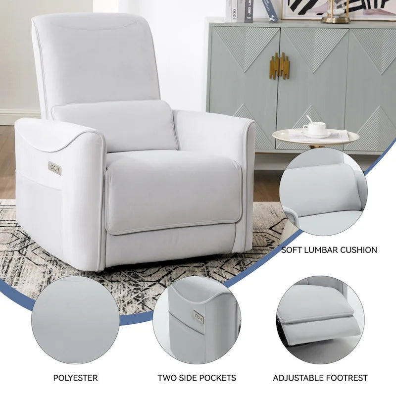 Brown Ergonomic Power Recliner with 270 Swivel, USB & Type-C Charging Ports, and Lumbar Support