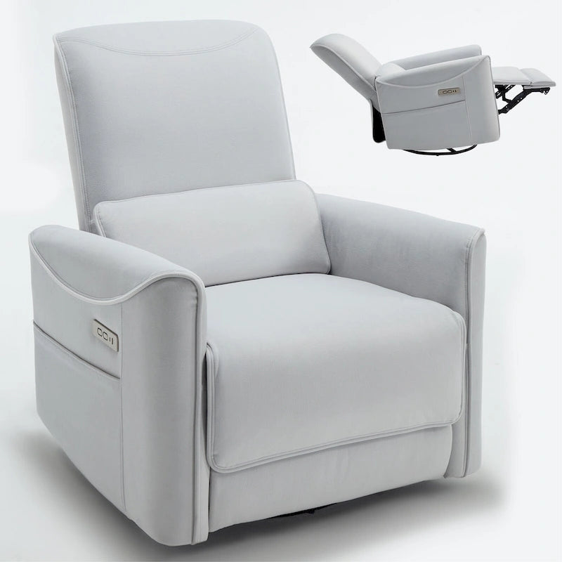 Brown Ergonomic Power Recliner with 270 Swivel, USB & Type-C Charging Ports, and Lumbar Support