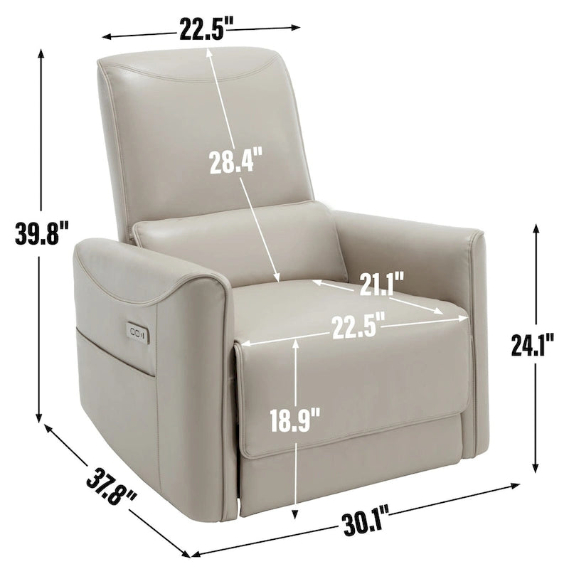 Brown Ergonomic Power Recliner with 270 Swivel, USB & Type-C Charging Ports, and Lumbar Support