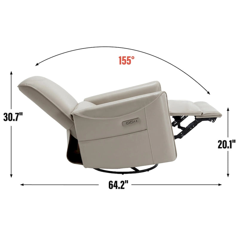Brown Ergonomic Power Recliner with 270 Swivel, USB & Type-C Charging Ports, and Lumbar Support