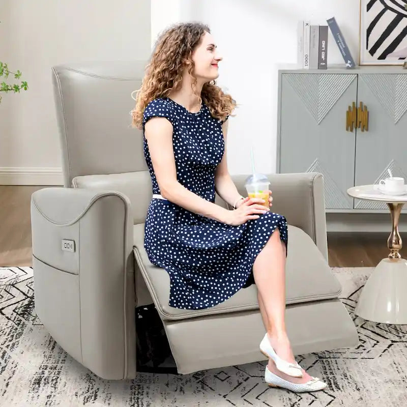 Brown Ergonomic Power Recliner with 270 Swivel, USB & Type-C Charging Ports, and Lumbar Support