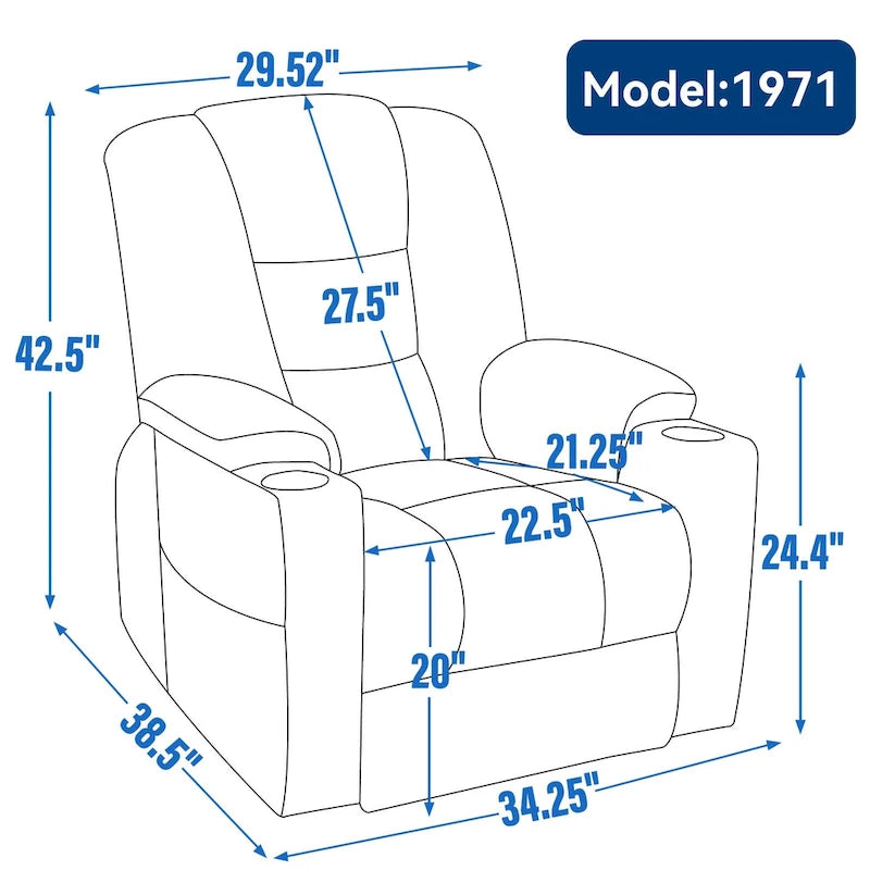 Grey Spacious Power Lift Recliner with Massage, Heat, Dual USB Ports, Type C Charging, and Cup Holders