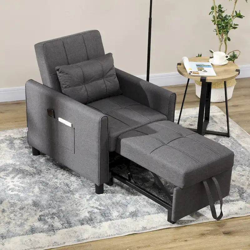 Dark Grey Polyester Single Convertible Sofa Bed with Adjustable Back