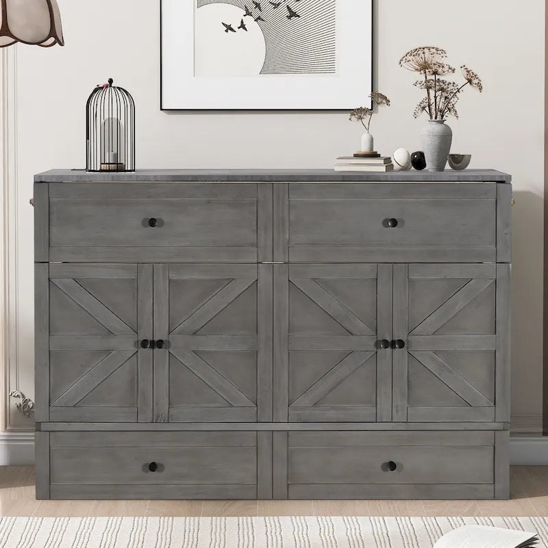 Queen Size Modern Murphy Bed with Versatile Storage Drawers & USB