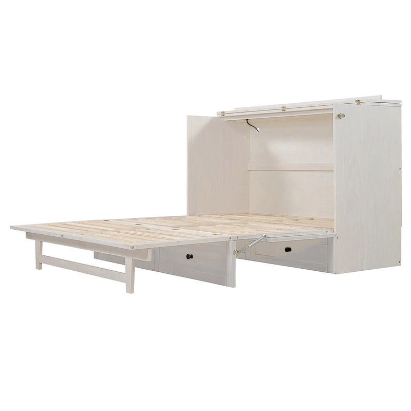 Queen Size Modern Murphy Bed with Versatile Storage Drawers & USB