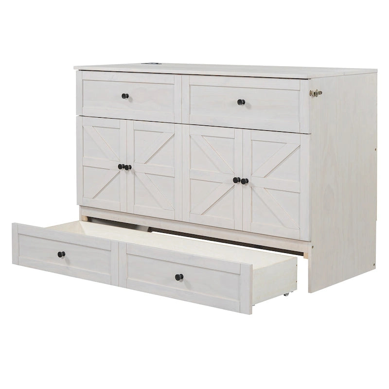 Queen Size Modern Murphy Bed with Versatile Storage Drawers & USB