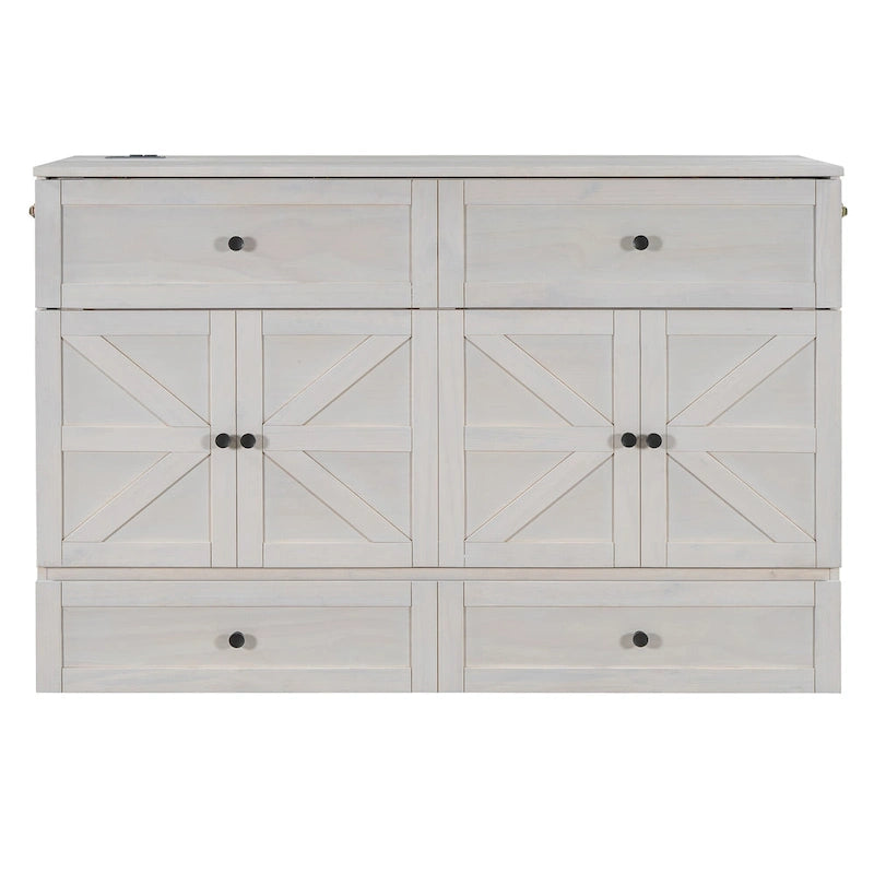 Queen Size Modern Murphy Bed with Versatile Storage Drawers & USB