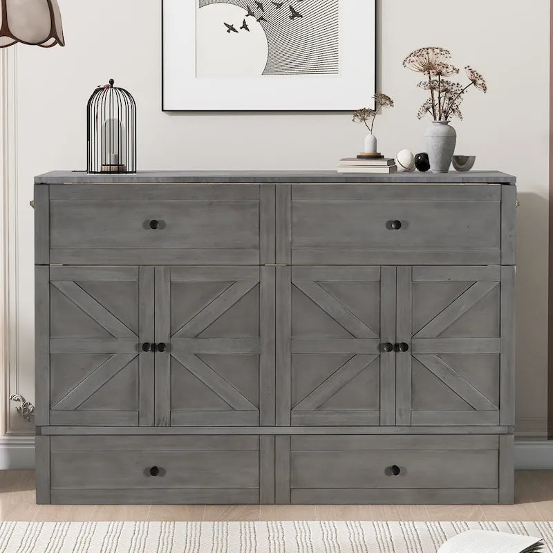 Queen Size Modern Murphy Bed with Versatile Storage Drawers & USB