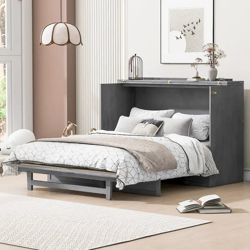 Queen Size Modern Murphy Bed with Versatile Storage Drawers & USB