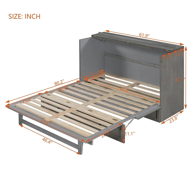Queen Size Modern Murphy Bed with Versatile Storage Drawers & USB