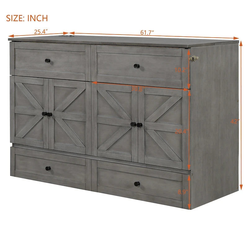 Queen Size Modern Murphy Bed with Versatile Storage Drawers & USB