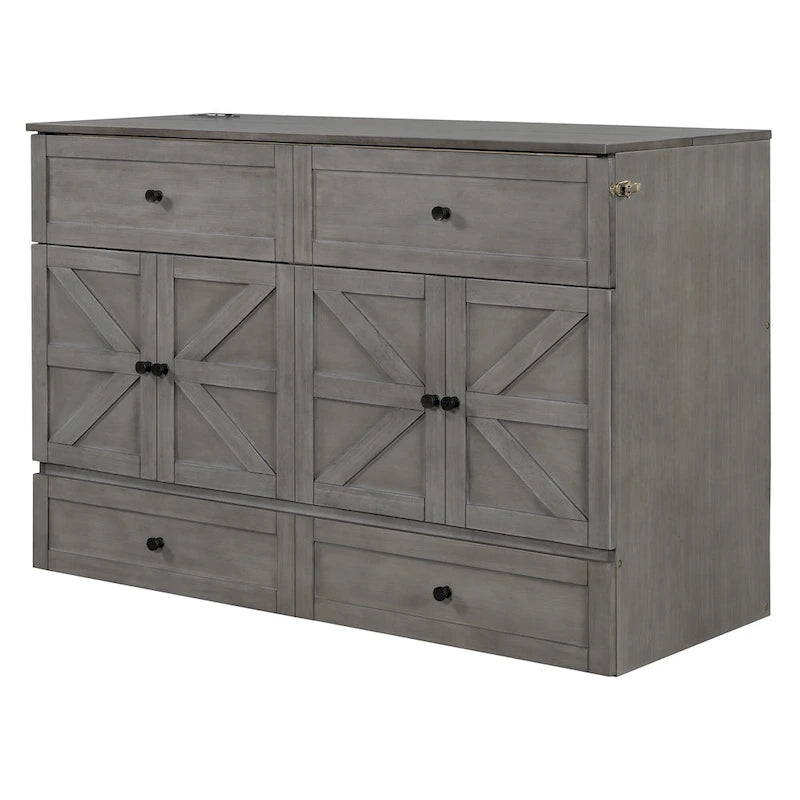 Queen Size Modern Murphy Bed with Versatile Storage Drawers & USB